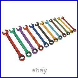 Ratchet Combination Spanner Set 12pc Multi-Coloured Metric S01075 Sealey New